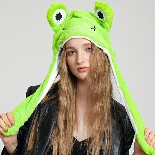 Cute Animal Moving Ear Hat Cute Panda Dog Frog Puppy Plush Hats Halloween Cosplay Party Earflap Hat For Women - Image 3