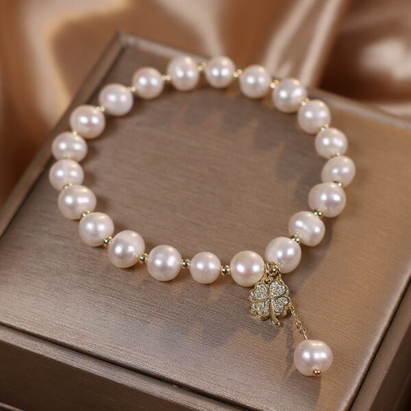 Natural Freshwater Pearl Bracelet Light Luxury Four-leaf Clover Simple Hand Jewelry - Image 2