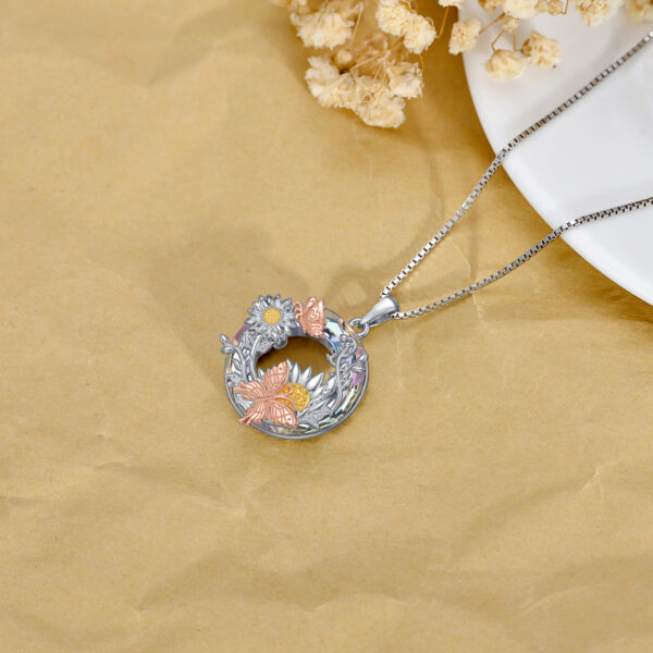 Crystal Sunflower Butterfly Necklace in Rose Gold and Gold Plated Sterling Silver - Image 4