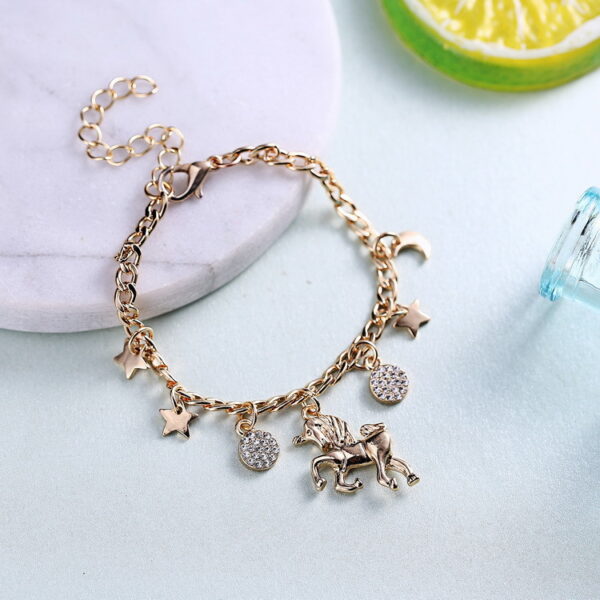 Trendy Alloy Silver Gold Color Unicorn Charms Bracelet With Moon Star Charms Cute Anime Bracelet For Woman Girls Gift - Image 6