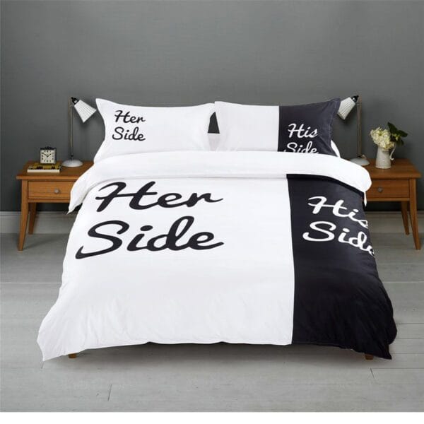 Her Side and His Side Bedding Set - Black / White, 180 x 210 cm