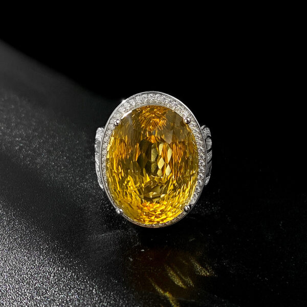 Light And Extravagant Wind Jewelry Large Denier Natural Citrine Ring S925 Silver Set Crystal - Image 4