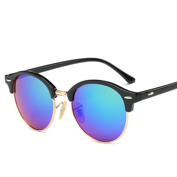 Women's Round Shaped Colorful Stylish Sunglasses - Blue Mirror