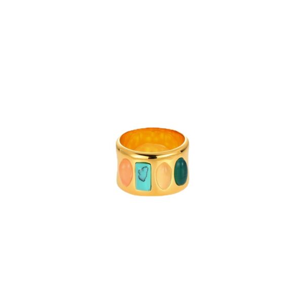 French Style Colorful Geometric Gemstone Inlaid Ring - Image 4