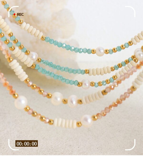 Titanium Colorful Ball Chain Natural Freshwater Pearl Glass Stone Necklace Wild Titanium Steel Bead String Jewelry - Image 10