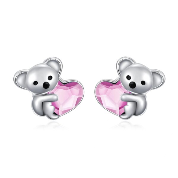 925 Sterling Silver Koala Bear Cute Animal Hypoallergenic Heart Crystal Earrings Jewellery