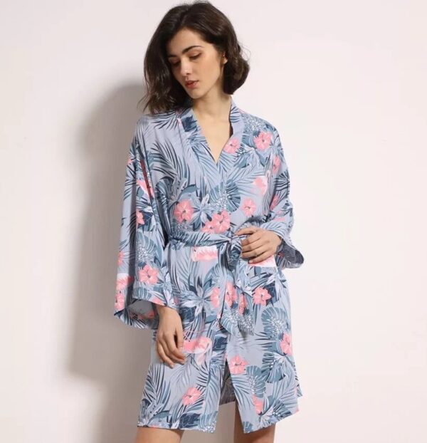 Women's Floral Printed Cotton Robe - Image 4