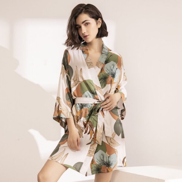 Women's Floral Printed Cotton Robe - Image 5