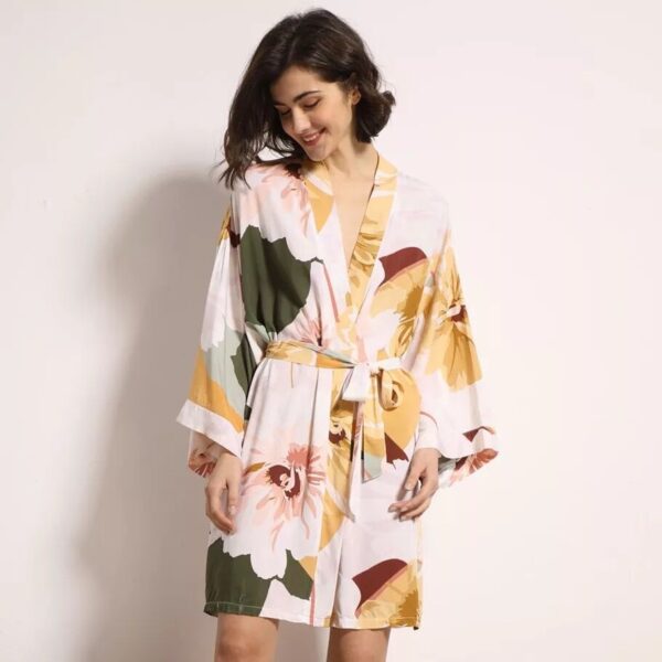 Women's Floral Printed Cotton Robe - Image 3