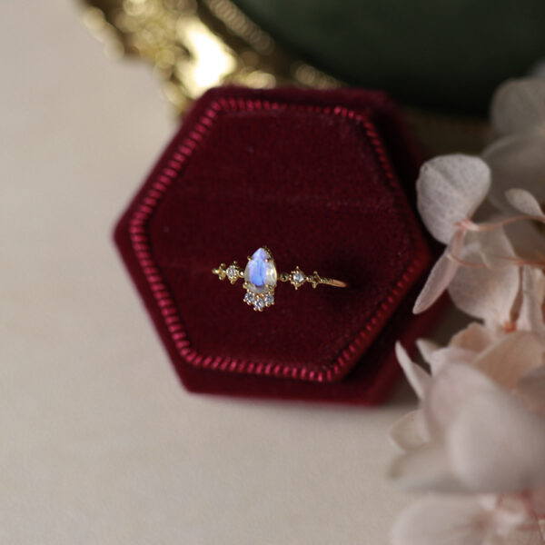 Silver Gold Plated Natural Blue Moonstone Ring - Image 4