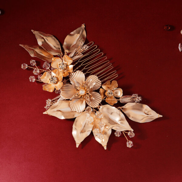 Bride high-end golden flowers hand-inserted comb - Image 3