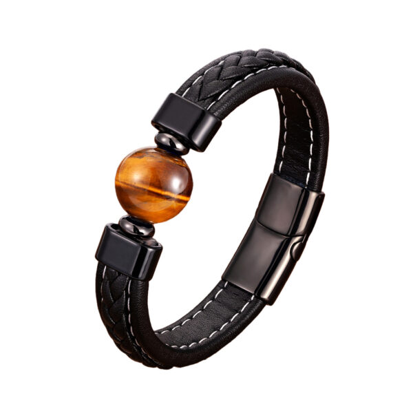 Stainless Steel Magnet Buckle Braided Leather Cord Bracelet - Image 6