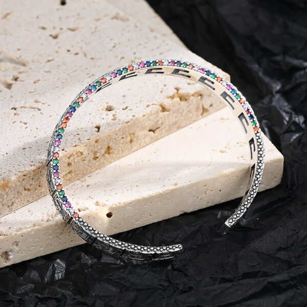 925 Sterling Silver G-shaped Hollow Color Diamond Bracelet Fashion Vintage Style - Image 2