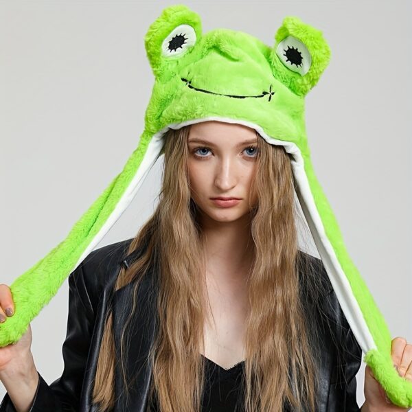 Cute Animal Moving Ear Hat Cute Panda Dog Frog Puppy Plush Hats Halloween Cosplay Party Earflap Hat For Women - Image 6