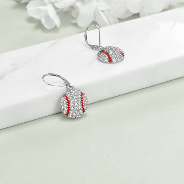 Sterling Silver Baseball Earrings Leverback Dangle Drop Earrings Sports Jewelry - Image 2