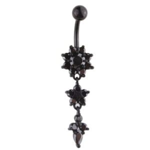 Belly Button Piercing Jewelry with Floral Designs - Black