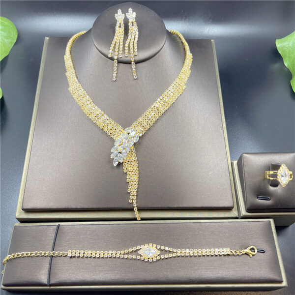 Fashion Luxury Rhinestone Earrings Necklace Ring Bracelet Four Piece Chain - Image 3