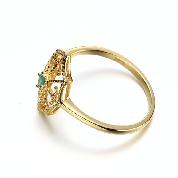 Women's Gold Plated Natural Emerald Gemstone Ring - Image 3