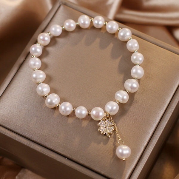 Natural Freshwater Pearl Bracelet Light Luxury Four-leaf Clover Simple Hand Jewelry - Image 4