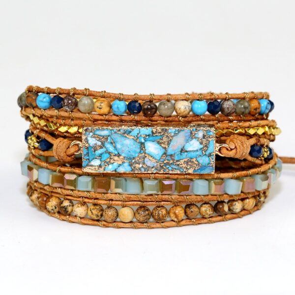 Gold Thread Turquoise Hand-woven Multi-layer Leather Bracelet