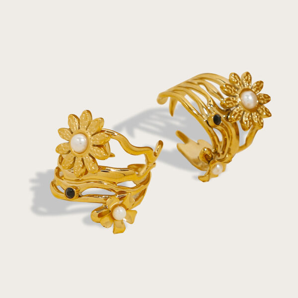 Pearl SUNFLOWER Titanium Steel Open-end Ring Non-fading Niche 18K Gold Plating Retro Easy Matching Jewelry - Image 6