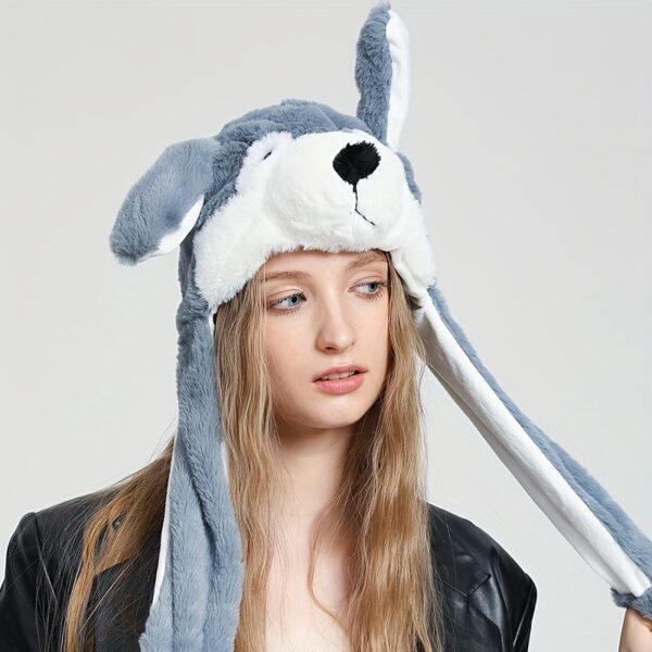 Cute Animal Moving Ear Hat Cute Panda Dog Frog Puppy Plush Hats Halloween Cosplay Party Earflap Hat For Women - Image 7