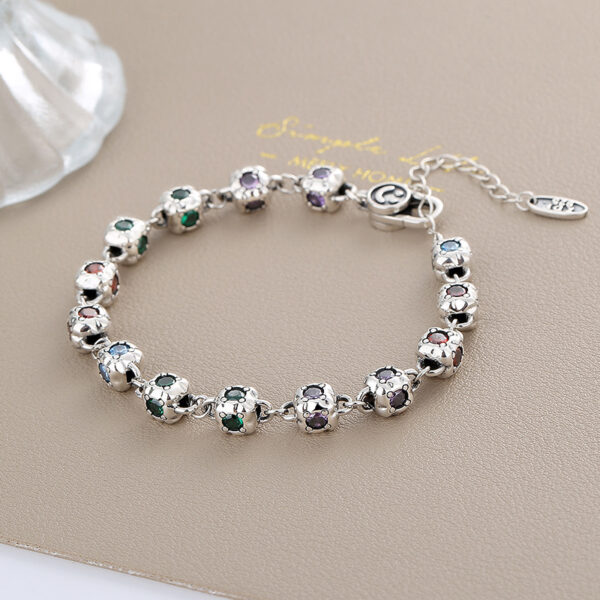 Rainbow Zirconium Dice Bracelet Women S925 Sterling Silver Vintage Fashion Four Sided Diamond - Image 2