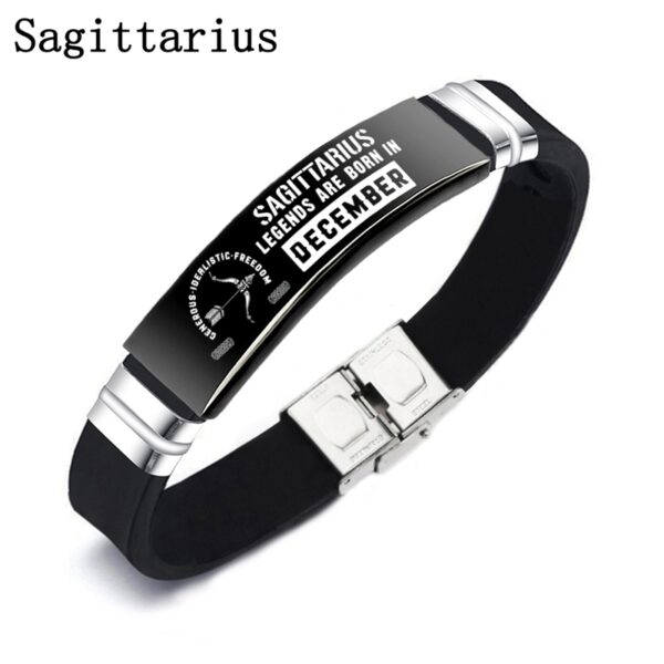 Black 12 Constellation Zodiac Sign ID Bracelets Bangles For Women Men - Image 4