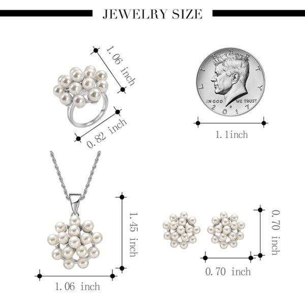 Pearl Pendant Necklace Earrings Ring Jewelry Set - Image 3