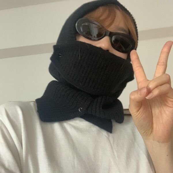Solid Warm Knitting Wool Mask Hat - Image 3