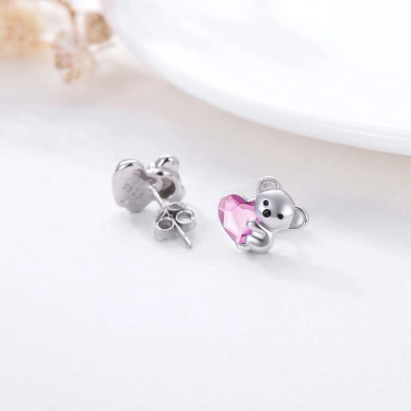 925 Sterling Silver Koala Bear Cute Animal Hypoallergenic Heart Crystal Earrings Jewellery - Image 3