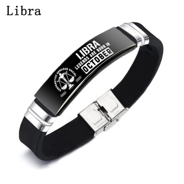 Black 12 Constellation Zodiac Sign ID Bracelets Bangles For Women Men - Image 5