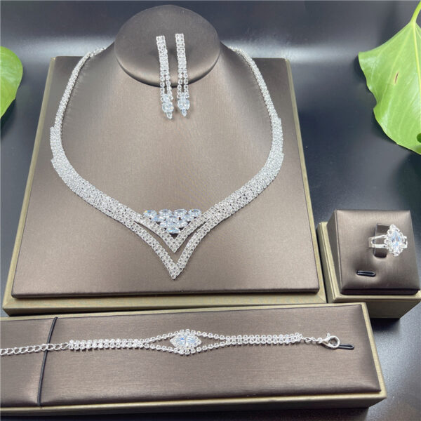 Fashion Luxury Rhinestone Earrings Necklace Ring Bracelet Four Piece Chain - Image 6
