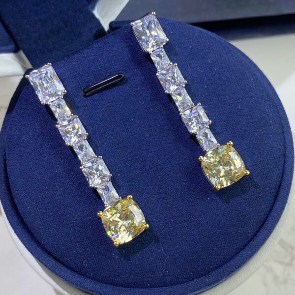 Radiant Trapezoidal Yellow Diamond Earrings For Women - Image 3