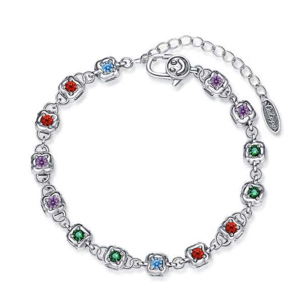 Rainbow Zirconium Dice Bracelet Women S925 Sterling Silver Vintage Fashion Four Sided Diamond - Image 5
