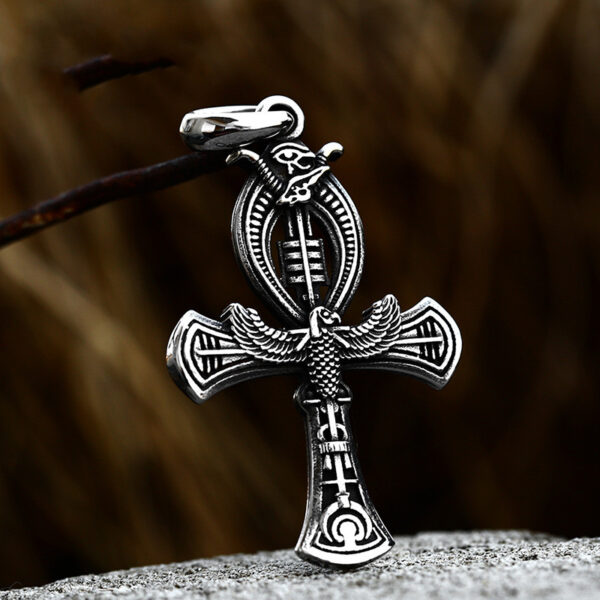 Vintage Egyptian Cross Stainless Steel Pendant - Image 3