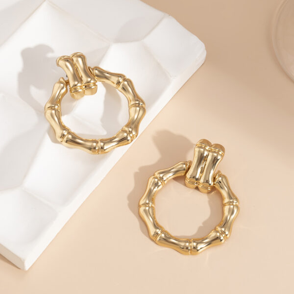 Hip Hop Style Simple Round Bamboo Stud Earrings - Image 7