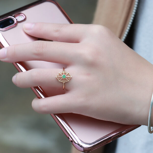 Women's Gold Plated Natural Emerald Gemstone Ring - Image 5