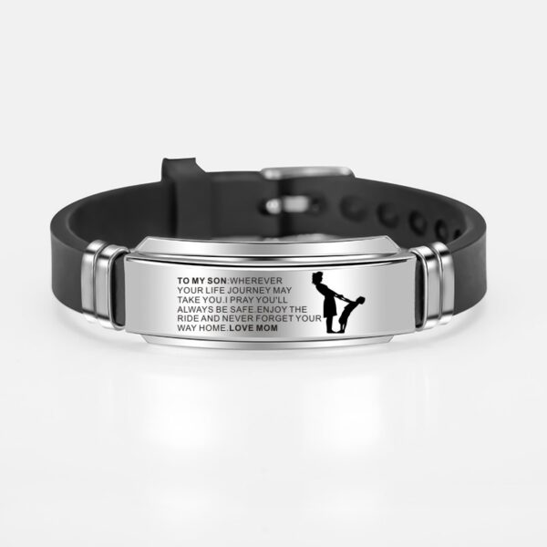 To My Son Daughter Painting Inspirational Stainless Steel Charms Adjustable Silicone Bracelet - Image 8