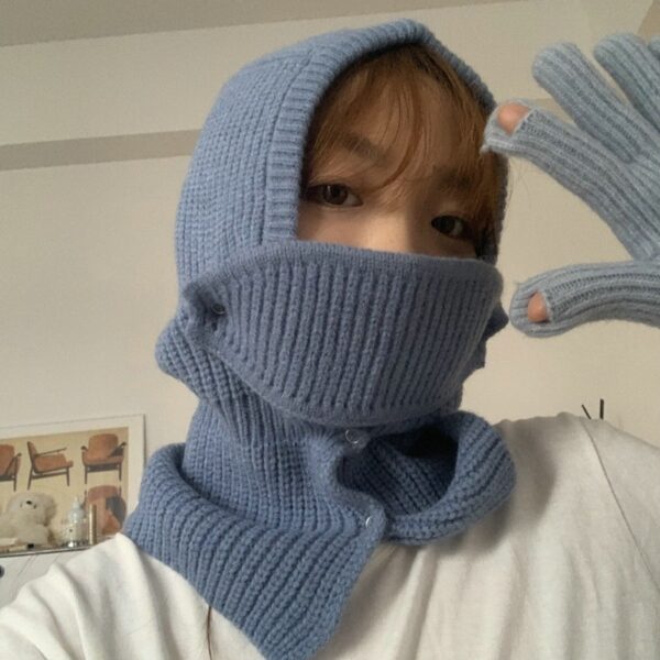 Solid Warm Knitting Wool Mask Hat - Image 4
