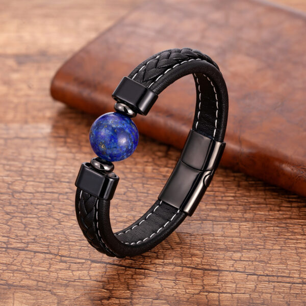Stainless Steel Magnet Buckle Braided Leather Cord Bracelet - Image 3