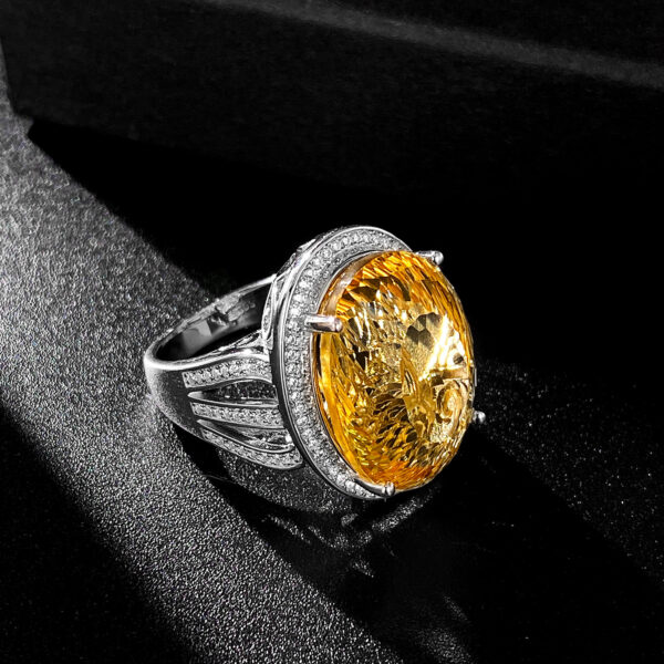 Light And Extravagant Wind Jewelry Large Denier Natural Citrine Ring S925 Silver Set Crystal - Image 3