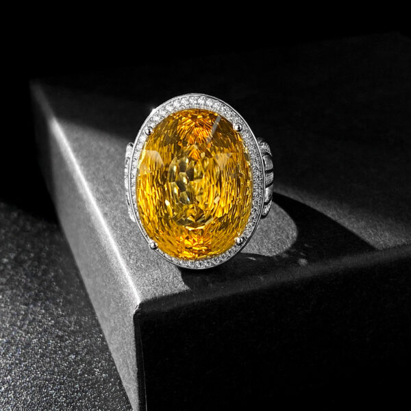 Light And Extravagant Wind Jewelry Large Denier Natural Citrine Ring S925 Silver Set Crystal - Image 2