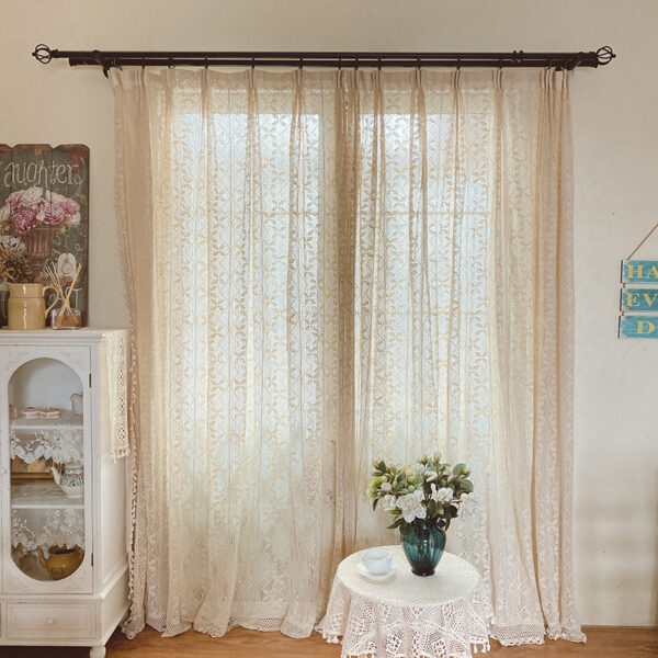 Cotton Linen Crochet Hollow Living Room Curtains - Image 6