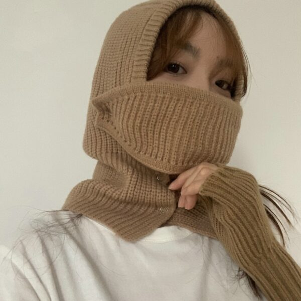 Solid Warm Knitting Wool Mask Hat - Image 5