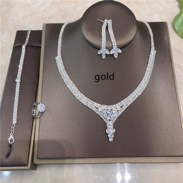 Fashion Luxury Rhinestone Earrings Necklace Ring Bracelet Four Piece Chain - Image 2