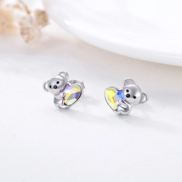 925 Sterling Silver Koala Bear Cute Animal Hypoallergenic Heart Crystal Earrings Jewellery - Image 5