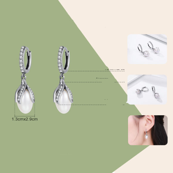 Bud Freshwater Pearl Ladies Diamond AAA Zircon Ear Jewelry - Image 3