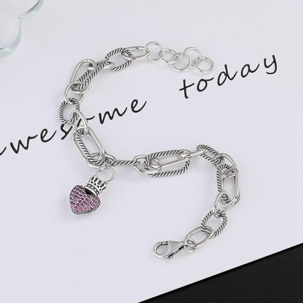 S925 Sterling Silver Bracelet Women's Splicing Multi-element Ins Vintage Crown Love Tag - Image 4
