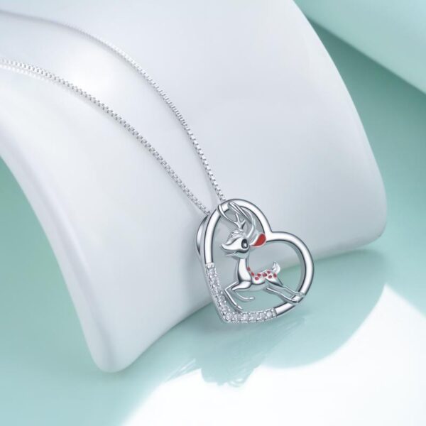 Sterling Silver Sika Deer Heart Zircon Necklace - Image 2